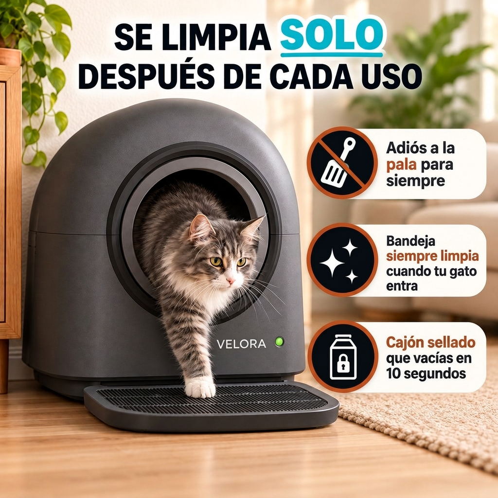 Arenero Inteligente Autolimpiable VELORA | Se limpia solo cada vez que tu gato sale