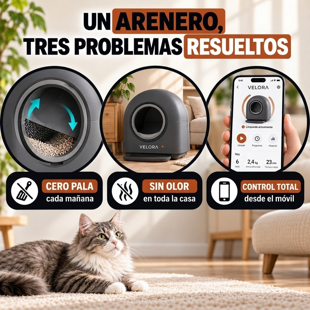 Arenero Inteligente Autolimpiable VELORA | Se limpia solo cada vez que tu gato sale