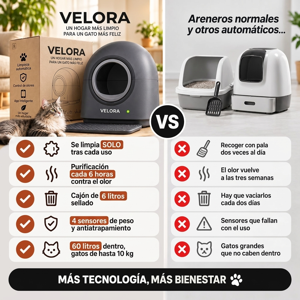 Arenero Inteligente Autolimpiable VELORA | Se limpia solo cada vez que tu gato sale