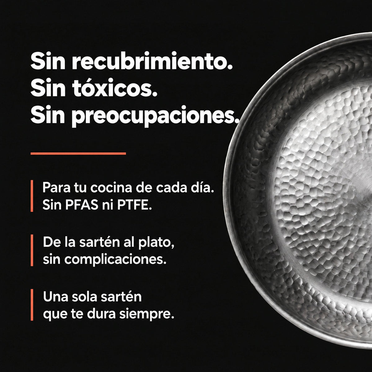 Sartén de Titanio Puro VELORA | Sin recubrimiento, sin PFAS y casi nada se pega