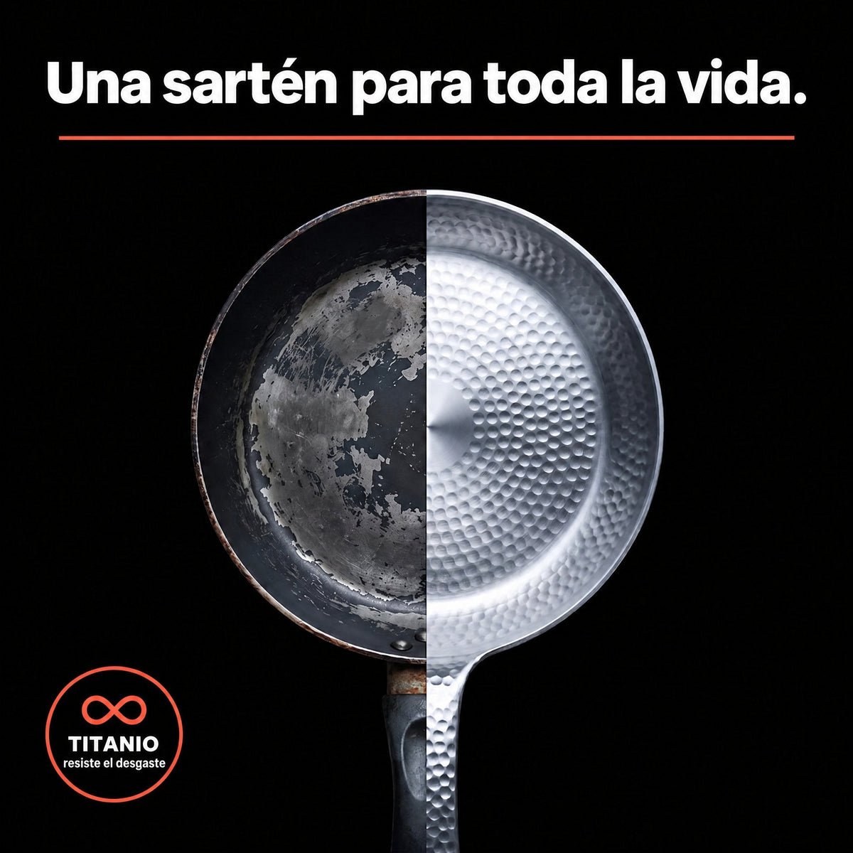 Sartén de Titanio Puro VELORA | Sin recubrimiento, sin PFAS y casi nada se pega