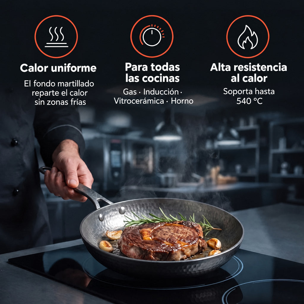Sartén de Titanio Puro VELORA | Sin recubrimiento, sin PFAS y casi nada se pega