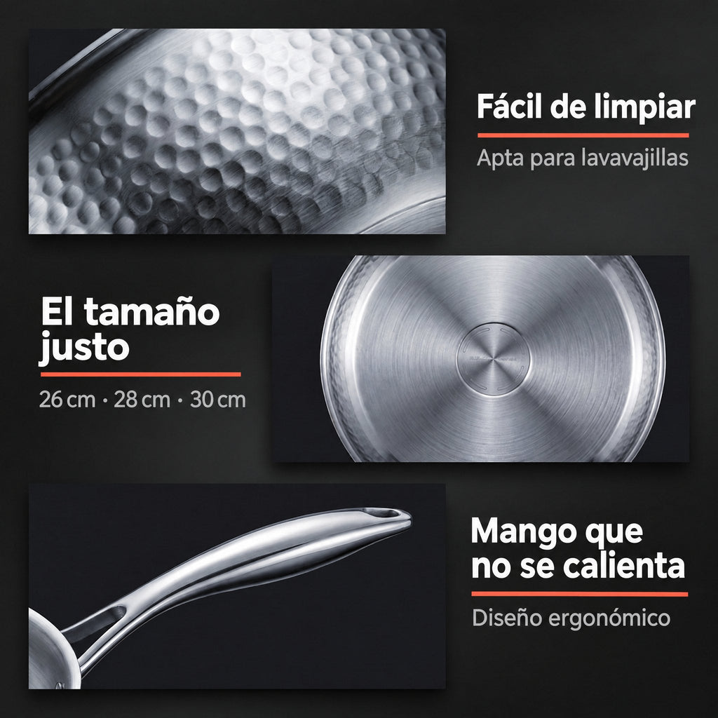 Sartén de Titanio Puro VELORA | Sin recubrimiento, sin PFAS y casi nada se pega